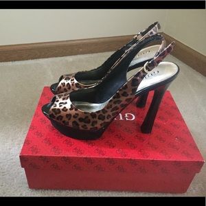 GUESS women’s 7.5 leopard print heels *like new*